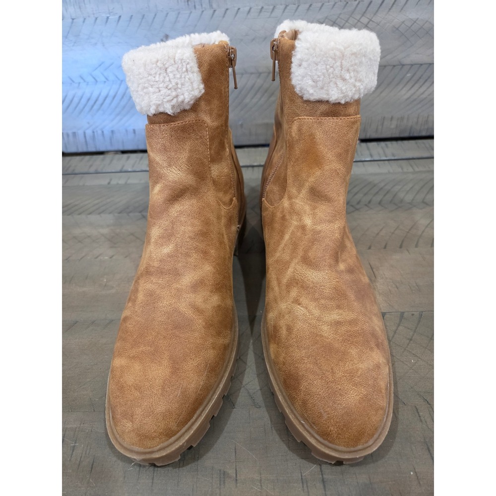 Wonderly Hexley Brown Faux Suede Shearling Trim Ankle Boots 8.5M PLF21-44119-005